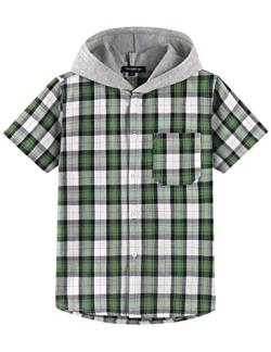 Spring&Gege Jungen Mädchen Hoodie Kurzarm Karohemd Lässig Baumwolle Button-Down Shirts, Grün, 11-12 Jahre von Spring&Gege
