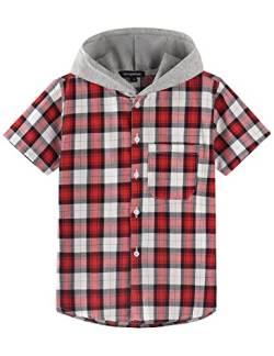 Spring&Gege Jungen Mädchen Hoodie Kurzarm Karohemd Lässig Baumwolle Button-Down Shirts, Rot, 7-8 Jahre von Spring&Gege