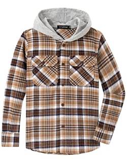 Spring&Gege Jungen Mädchen Langarm Karohemd Holzfällerhemd Flanell-Knopf Langarmshirts Hemd Hoodie, Braun, 9-10 Jahre von Spring&Gege