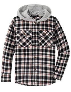 Spring&Gege Jungen Mädchen Langarm Karohemd Holzfällerhemd Flanell-Knopf Langarmshirts Hemd Hoodie, Schwarz/Weiß, 7-8 Jahre von Spring&Gege