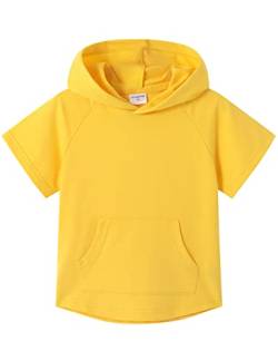 Spring&Gege Kinder Lässig Einfarbig Kurzarm Kapuzenpullover Pullover Basic Baumwolle Kapuzenpulli T-Shirt, Gelb, 11-12 Jahre(XL/152 158) von Spring&Gege