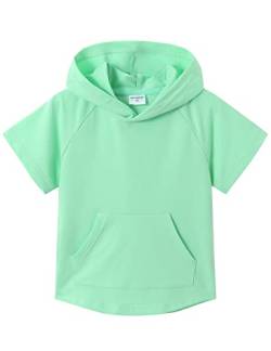 Spring&Gege Kinder Lässig Einfarbig Kurzarm Kapuzenpullover Pullover Basic Baumwolle Kapuzenpulli T-Shirt, Mintgrün, 9-10 Jahre(L/140 146) von Spring&Gege