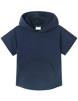 Spring&Gege Kinder Lässig Einfarbig Kurzarm Kapuzenpullover Pullover Basic Baumwolle Kapuzenpulli T-Shirt, Navy blau, 11-12 Jahre(XL/152 158) von Spring&Gege