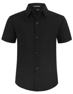 Spring&Gege Kurzärmelige Hemden für Jungen Formelle Uniform aus Fester Popeline, Schwarz, 152cm von Spring&Gege