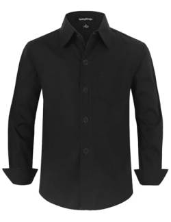 Spring&Gege Langärmelige Hemden für Jungen Formelle Uniform aus Fester Popeline, Schwarz, 128cm von Spring&Gege