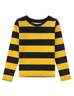 Spring&Gege Langärmliges gestreiftes T-Shirt für Jungen Baumwoll-T-Shirts mit Rundhalsausschnitt, schwarzer und gelber Streifen, 13-14 Jahre von Spring&Gege