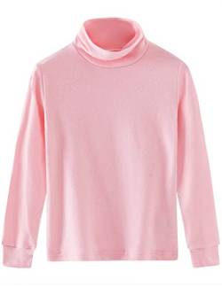 Spring&Gege Mädchen Solid Rollkragenpullover Baumwolle Langarm Shirt Kinder Base Layer Basic Tops Rosa 164 170, XXL von Spring&Gege