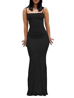 Damen-Maxikleid, niedrig geschnitten, rückenfrei, ärmellos, Cocktailkleid, figurbetont, Spaghetti-Träger, Cami, langes Party-Skims-Dupe-Clubkleid, A-schwarz, Medium von Springcmy