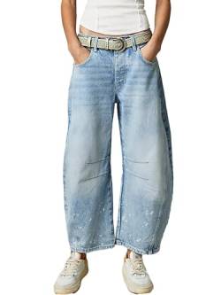 Springcmy Damen-Jeans mit mittelhoher Taille, weites Bein, mittelhohe Taille, kurze Denim-Hose, Y2k, Baggy-Boyfriend-Jeans mit Taschen, Streetwear, A-light blue, L von Springcmy
