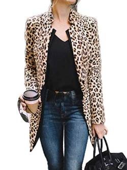 Springcmy Damen Leopard Blazer Langarm Open Cardigan Herbst Winter Office OL Jacken (Brown, XXL) von Springcmy