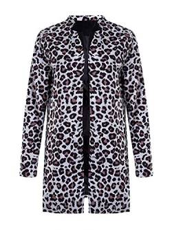 Springcmy Damen Leopard Blazer Langarm Open Cardigan Herbst Winter Office OL Jacken (Grey, S) von Springcmy