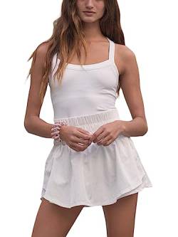 Springcmy Damen-Tenniskleid mit Shorts, integrierter Skortsie unter hoher Taille, ärmellos, Workout, Sport, Fitnessstudio, Yoga, A-weiß, Medium von Springcmy