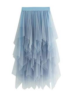 Springcmy Damen Tüllrock Elastische Taille Tüll Maxiröcke Elegante Ballettrock Faltenrock (Blue, ONE Size) von Springcmy