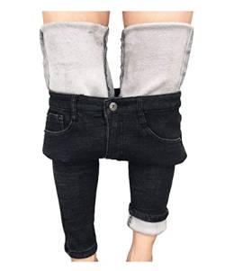 Springcmy Damen-Winter-Jeans, Fleece-gefüttert, dicke Skinny-Stretch-Jeans, warme dicke Leggings mit Taschen, A-schwarz, XS von Springcmy