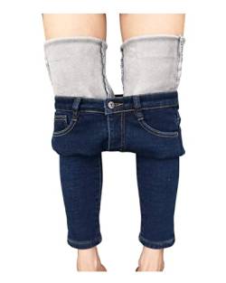 Springcmy Damen-Winter-Jeans, Fleece-gefüttert, dicke Skinny-Stretch-Jeans, warme dicke Leggings mit Taschen, Dunkelblau, S von Springcmy