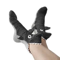 Springcmy Lustige Damen-Socken, gestrickt, 3D-Tiersocke, Krokodilsocken, Winter, Weihnachten, dicke Alligator-Bodensocken, Beinstulpen (A-Dunkelgrauer Hai, Einheitsgröße), A-Dark Grey Shark, One size von Springcmy