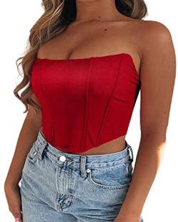 Springcmy Sexy Bustiers für Frauen, einfarbig, schulterfrei, bauchfrei, Tank-Top, Push-Up-Oberteil, trägerlos, Korsett, Bodyshaper Gr. Medium, A Rot von Springcmy