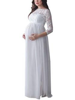 Springcmy Women's Maternity Dress Maxi Lace Dress Party Pregnancy Maternity Photography Photo Shoot Gown Dress (White, XL) von Springcmy