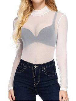 Women's Sexy Mesh Sheer Tops Long Sleeve Turtleneck Pullover Transparent Tulle Mesh Shirt von Springcmy