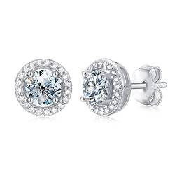 ✦ Geschenke für Frauen ✦Springlight S925 Sterling Silber Moissanite Ohrstecker 0,5 ct/1 ct D Farbe VVS1 Klarheits Runde Moissanit-Diamant Ohrringe, Hochzeitsgeschenk. (1CT(6.5MM)/Pair) von Springlight