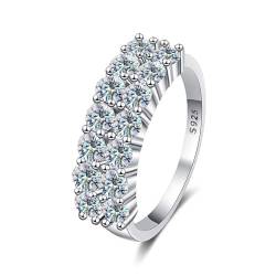 Springlight ✦Geschenke für Frauen Moissanit-Ringe,S925 Sterling Silber 0,1 ct D Farbe Reinheit VVS1 Doppelreihiger Moissanit Diamantring,Hochzeitsgeschenk Verlobungsgeschenk.[49(15.75)] von Springlight
