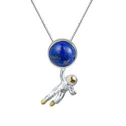 Springlight ✦ Geschenke für Frauen S925 Sterling Silber Halskette Naturstein Odyssee im Weltraum Astronaut Anhänger mit Halskette Handgemachter Schmuck Geburtstagsgeschenk für Frauen. von Springlight