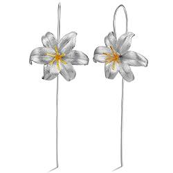 Springlight Ohrringe S925 Sterling Silber Lilie Blume Ohrringe Große Größe/Kleine Größe Ohrringe Geschenke für Frauen, Handgemachte Feine Schmuck Ohrringe für Damen.(Small size-Silber) von Springlight