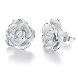 Springlight Ohrringe S925 Sterling Silber Ohrstecker Elegante Vintage Kamelienblume Ohrstecker Ohrringe Geschenke für Frauen, Handgemachte Feine Schmuck Ohrringe für Damen.(Silber) von Springlight