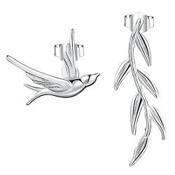 Springlight Ohrringe S925 Sterling Silber Ohrstecker Swallow Willow Branch Design Asymmetrische Ohrringe Geschenke für Frauen, Handgemachte Feine Schmuck Ohrringe für Damen.(Silber) von Springlight