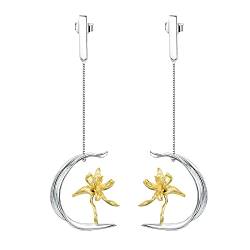 Springlight S925 Sterling Silber Ohrringe Elegante Irisblume und Blatt Ohrringe Geschenke für Frauen, Handgemachte Feine Schmuck Ohrringe für Damen. von Springlight