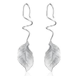 Springlight S925 Sterling Silber Ohrringe Eleganter Herbst Blätter Ohrringe Geschenke für Frauen, Handgemachte Feine Schmuck Ohrringe für Damen.(Silber) von Springlight