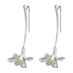 Springlight S925 Sterling Silber Ohrringe Lange Ohrringe Elegante Freesie Blume Ohrringe Geschenke für Frauen, Handgemachte Feine Schmuck Ohrringe für Damen.(Silber) von Springlight