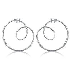 Springlight S925 Sterling Silber Ohrringe Minimalismus Runde Spiral Verdrehte Ungewöhnlich Ohrringe Geschenke für Frauen, Handgemachte Feine Schmuck Ohrringe für Damen.(Silber) von Springlight