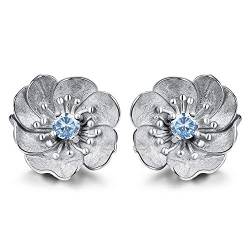 ✦ Valentinstag ✦Springlight Ohrringe 18 Karat Gold Blühende Anemone Blume Ohrstecker 925 Sterling Silber Handgemachte Personalisierter Schmuck Geschenke für Frauen.（Silver- Silver-Blue） von Springlight