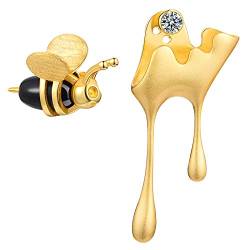 ✦ Valentinstag ✦Springlight Ohrringe Silber 925 Biene Ohrringe, Bienen Ohrringe Ohrstecker und Tropfender Honig Asymmetrische Ohrringe Bee Personalisierter Schmuck.(Gold Bee and Honey) von Springlight