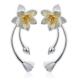 ✦ Valentinstag ✦Springlight Ohrringe Silber 925 Lotus Whispers Lange Ohrringe Blumenohrringe mit Doppeltem Verwendungszweck Personalisierter Schmuck Geschenke für Frauen.(Silver Flower Bud) von Springlight