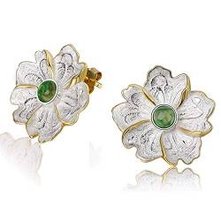 ✦ Valentinstag ✦Springlight Ohrringe Silber 925 Naturstein Pfingstrose Blume Ohrstecker Ohrringe Handgefertigter Personalisierter Schmuck Geschenke für Frauen.(Green) von Springlight