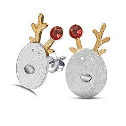 ✦ Valentinstag ✦Springlight S925 Sterling Silber Damen Ohrringe Kinder Ohrringe Weihnachten Rentier Ohrstecker, Kleine Geschenke Einhorn Geschenke für Frauen.(Red) von Springlight