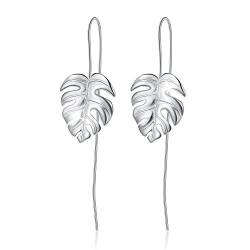 ✦ Valentinstag ✦Springlight S925 Sterling Silber Damen Ohrringe Monstera Blätter Ohrringe Silber 925 Hängend Handgemachte Personalisierter Schmuck Geschenke für Frauen.(Silber) von Springlight