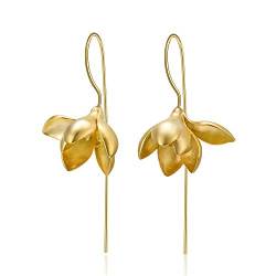 ✦ Valentinstag ✦Springlight S925 Sterling Silber Ohrringe Elegant Magnolie Blume Ohrringe Silber 925 Hängend Handgemachte Personalisierter Schmuck Geschenke für Frauen.(Gold) von Springlight