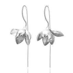 ✦ Valentinstag ✦Springlight S925 Sterling Silber Ohrringe Elegant Magnolie Blume Ohrringe Silber 925 Hängend Handgemachte Personalisierter Schmuck Geschenke für Frauen.(Silber) von Springlight