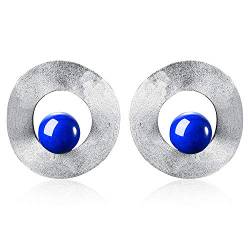 ✦ Weihnachtsgeschenke ✦Springlight Naturedelstein Minimalistischer Stil Ungleichmäßige Runde Baumelnde Ohrstecker Ohrringe Silber 925 Schmuck Damen Geschenke für Frauen.(Silver-Lapis) von Springlight