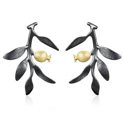 ✦ Weihnachtsgeschenke für Frauen ✦Springlight Ohrringe Silber 925 Hängend Granatapfel Blätter Zweig Ohrringe Handgefertigter Schmuck Damen Geschenke für Frauen.(Black) von Springlight