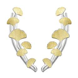 ✦ Weihnachtsgeschenke für Frauen ✦Springlight Ohrringe Silber 925 Hängend Zart Ginkgo Blätter Lang Zweig Ohrstecker Ohrringe Handgefertigter Schmuck Damen Geschenke für Frauen.(Gold) von Springlight