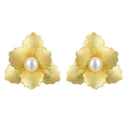 ✦ Weihnachtsgeschenke für Frauen ✦Springlight Ohrringe Silber 925 Kleine Begonien Blume mit Perle Ohrstecker Ohrringe Schmuck Damen Geschenke für Frauen.(Gold) von Springlight