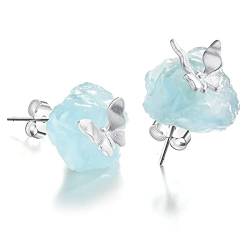 ✦Muttertagsgeschenk✦ Springlight Ohrringe Silber 925 Ohrringe Schmetterling Ohrstecker mit Natürlicher Unregelmäßig Blau Steinen Schmuck Damen Geschenke für Frauen, Geschenk Muttertag.(Silver) von Springlight