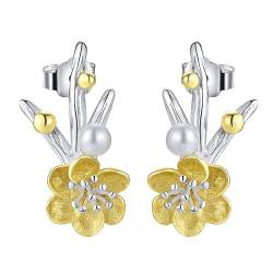 ✦ Weihnachtsgeschenke für Frauen ✦Springlight Ohrringe Silber 925 Winter Blüte und Schnee Blume mit 3mm Perle Ohrstecker Ohrringe Schmuck Damen Geschenke für Frauen.(Silver) von Springlight