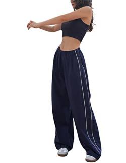 Springrain Damen Baggy Y2K Trainingshose Fallschirmhose Elastische Taille Sweatpants, Marineblau, M von Springrain