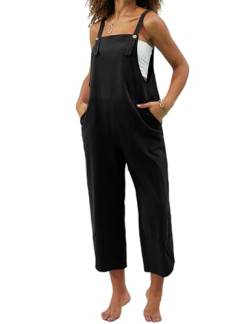 Springrain Damen Sommer Lätzchen Overall Baumwolle Leinen Cropped Tulpe Saum Casual Jumpsuit Strampler, Schwarz, Medium von Springrain