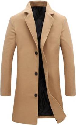 Springrain Herren-Trenchcoat mit Kerben, einreihig, lang, Erbsenmantel, Khaki, S von Springrain